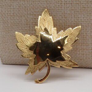 Monet Gold Tone Leaf Brooch
